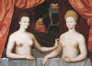 School of Fontainebleau Gabrielle d'Estrees and One of her Sisters in the Bath (mk08) oil painting